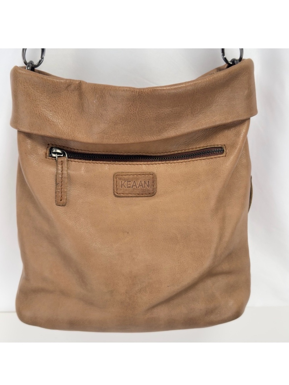 KEAAN Bella Minimalist Crossbody Bag Tan Brown Nappa Leather Slouchy